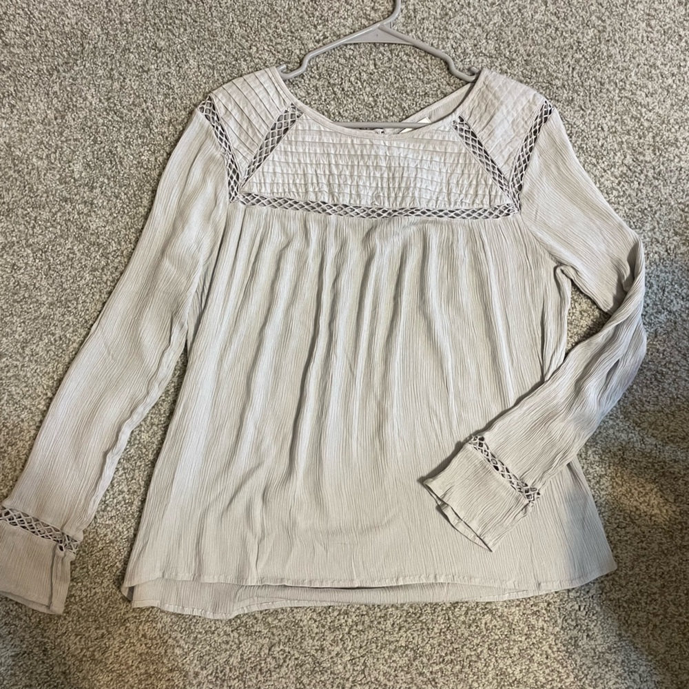 Cream Long Sleeve Blouse with Lace Details